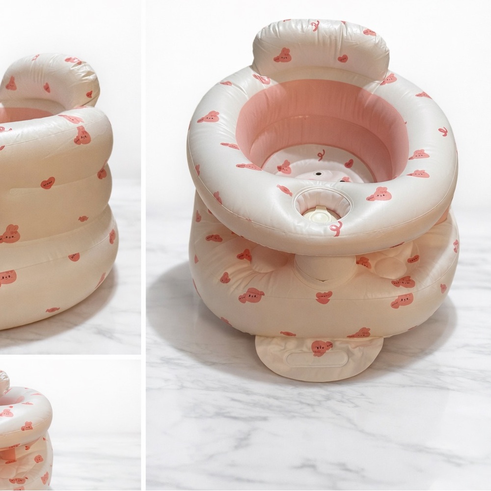 Inflatable Baby Bath Seat | Soft Support | Pink & White | Like New